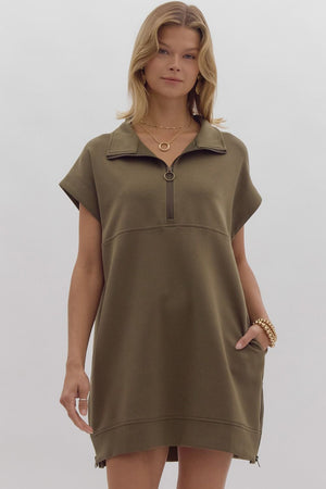 ENTRO INC Women's Dresses OLIVE / S Knit Zip Sweater Dress || David's Clothing D24102