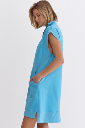 ENTRO INC Women's Dresses Solid Mock-Neck Sleeveless Mini Dress || David's Clothing
