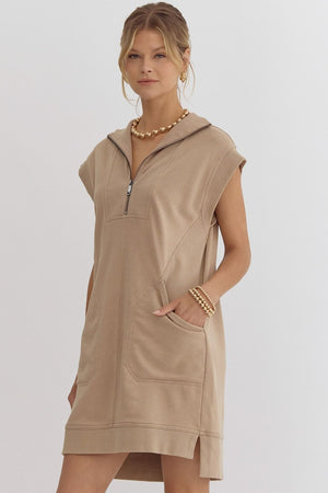 ENTRO INC Women's Dresses Solid Mock-Neck Sleeveless Mini Dress || David's Clothing