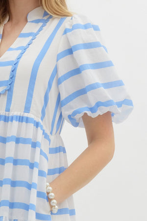 ENTRO INC Women's Dresses Striped Short Bubble Sleeve Pullover Dress || David's Clothing