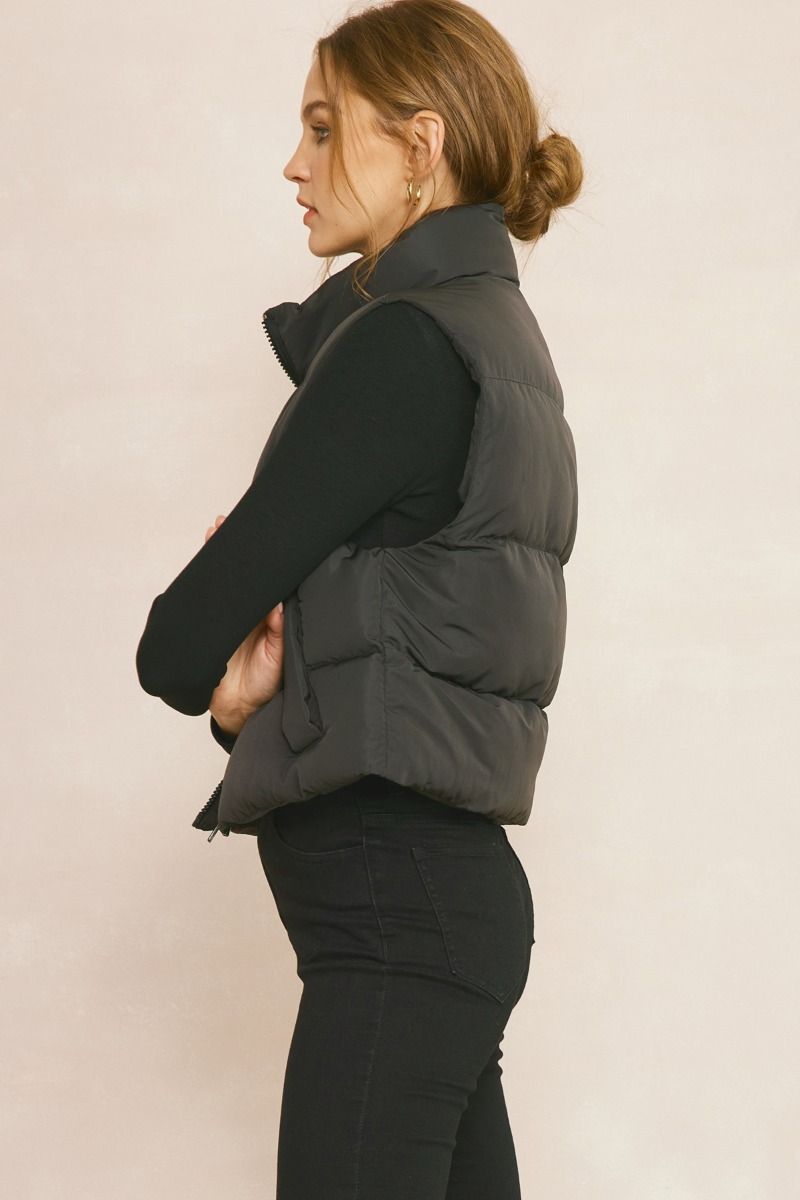 Cropped Puffer Zip Up Vest