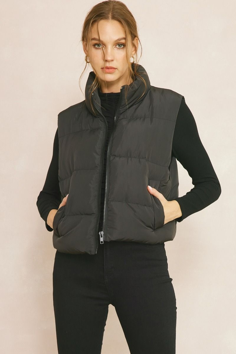 Zip Front Cropped Puffer Vest