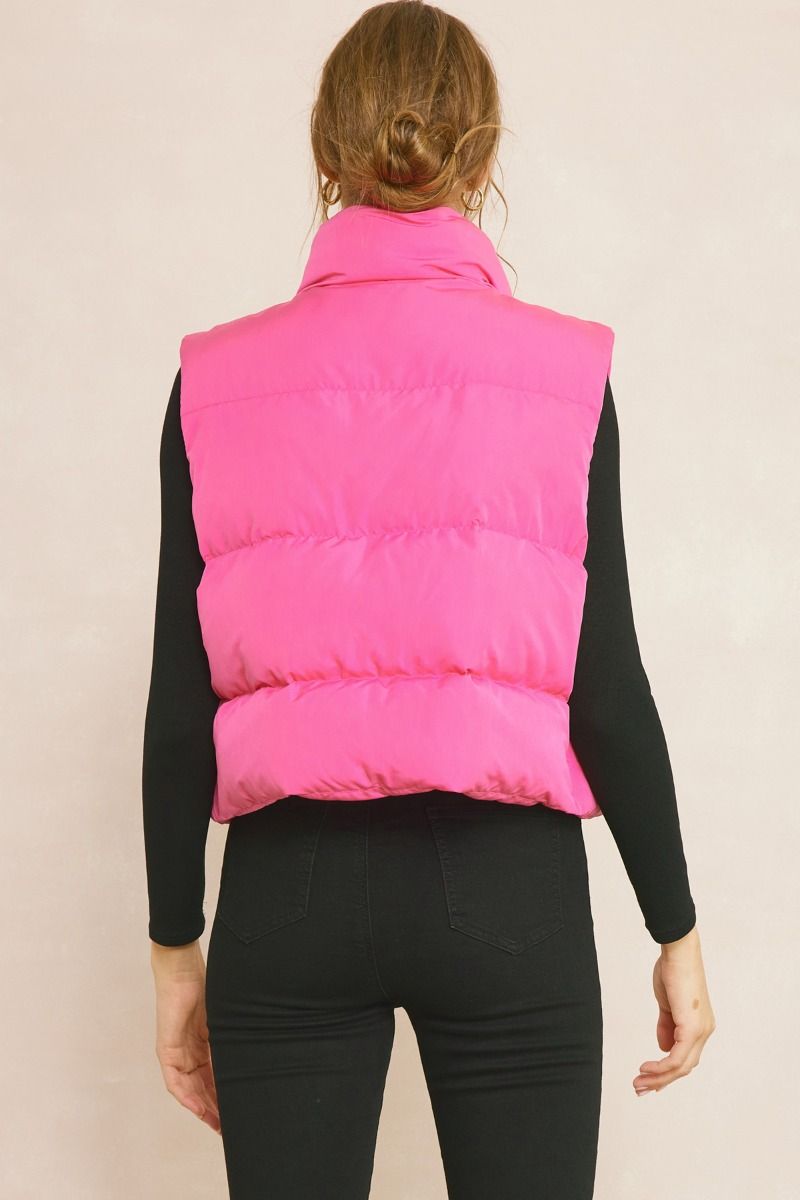 Cropped Puffer Zip-Up Vest || David's Clothing Pink / L