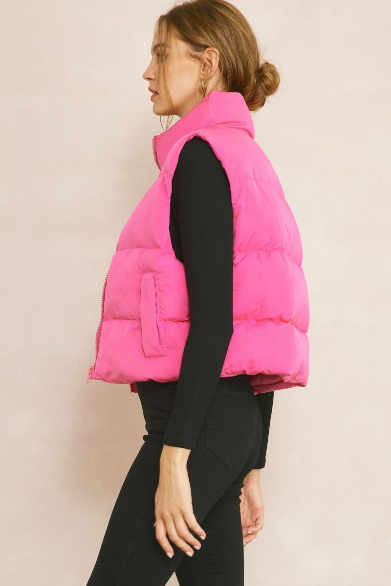 Cropped Puffer Zip-Up Vest || David's Clothing Pink / L