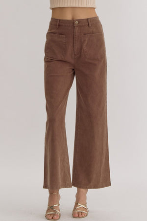 ENTRO INC Women's Pants BROWN / S Solid High Waisted Wide Leg Pants || David's Clothing P24204