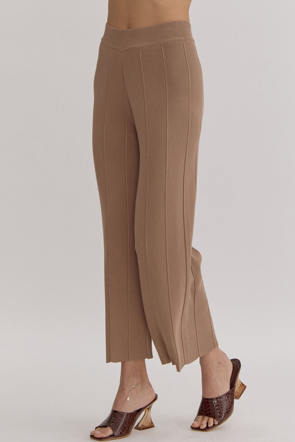 ENTRO INC Women's Pants MOCHA / S Ribbed High Waisted Wide Leg Pants || David's Clothing P24220