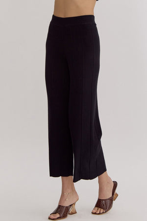 ENTRO INC Women's Pants Ribbed High Waisted Wide Leg Pants || David's Clothing