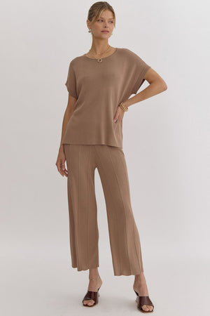 ENTRO INC Women's Pants Ribbed High Waisted Wide Leg Pants || David's Clothing