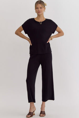 ENTRO INC Women's Pants Ribbed High Waisted Wide Leg Pants || David's Clothing