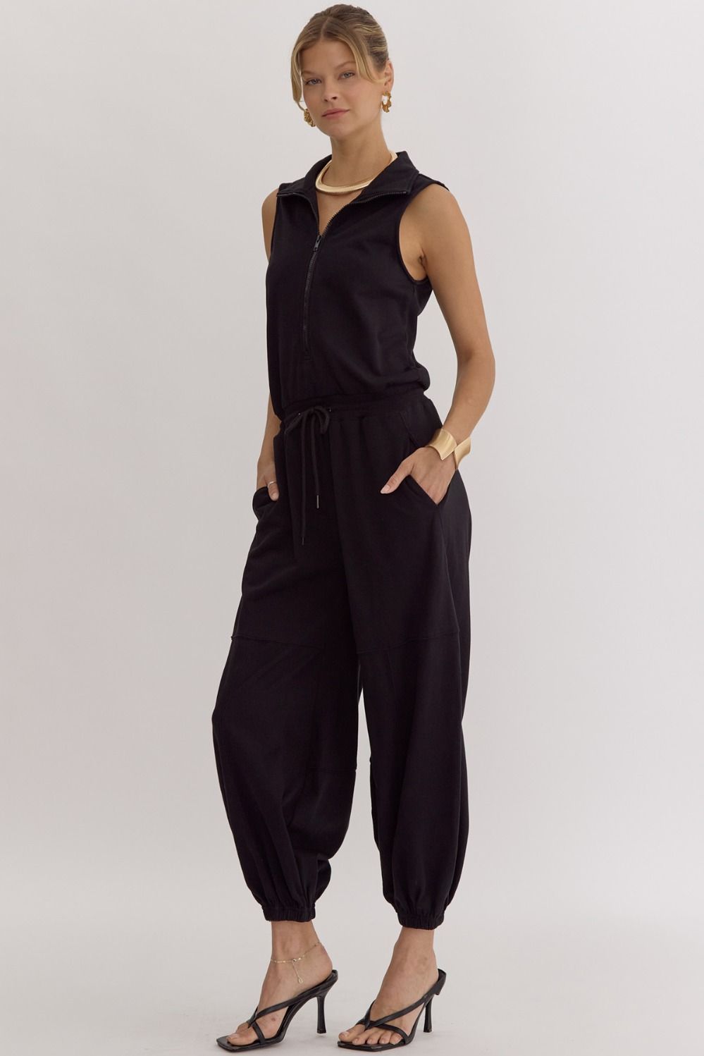 ENTRO INC Women's Pants Sleeveless Jogger Style Jumpsuit || David's Clothing