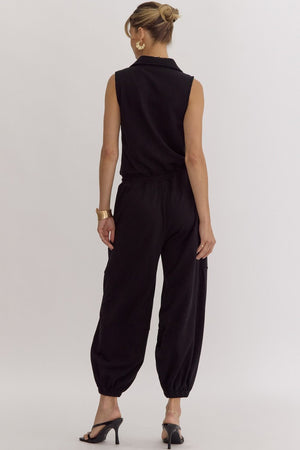 ENTRO INC Women's Pants Sleeveless Jogger Style Jumpsuit || David's Clothing