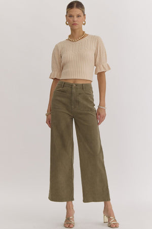 ENTRO INC Women's Pants Solid High Waisted Wide Leg Pants || David's Clothing