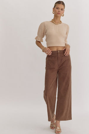 ENTRO INC Women's Pants Solid High Waisted Wide Leg Pants || David's Clothing