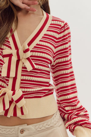 ENTRO INC Women's Sweaters Stripe Print Knitted Long Sleeve Cardigan || David's Clothing