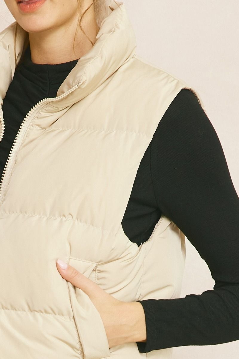 Cropped Puffer Zip-Up Vest || David's Clothing Pink / L