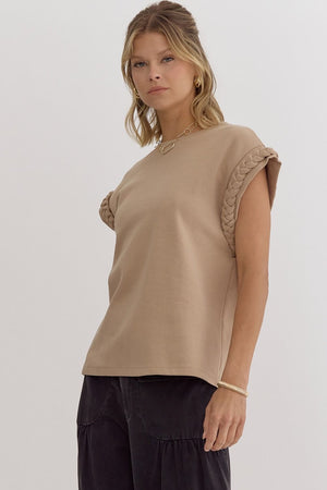 ENTRO INC Women's Top Solid Round Neck Cap Sleeve Top || David's Clothing