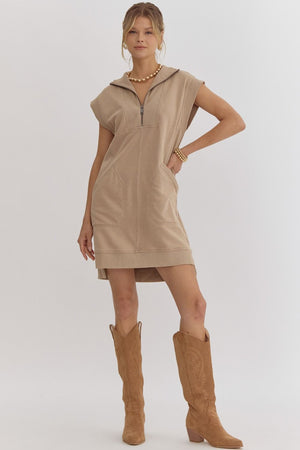 Solid Mock-Neck Sleeveless Mini Dress