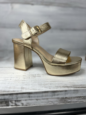 FORTUNE DYNAMIC Women's Shoes GOLD / 5.5 Soda Macey Open Square Toe Single Band High Heel Platform Dress Sandal F287399