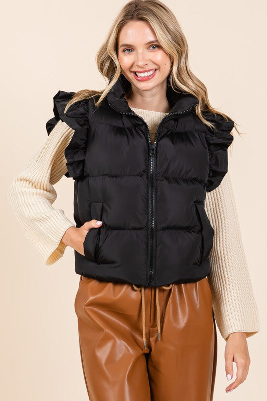 GEEGEE Women's Outerwear Ruffled Sleeve Puffer Vest || David's Clothing