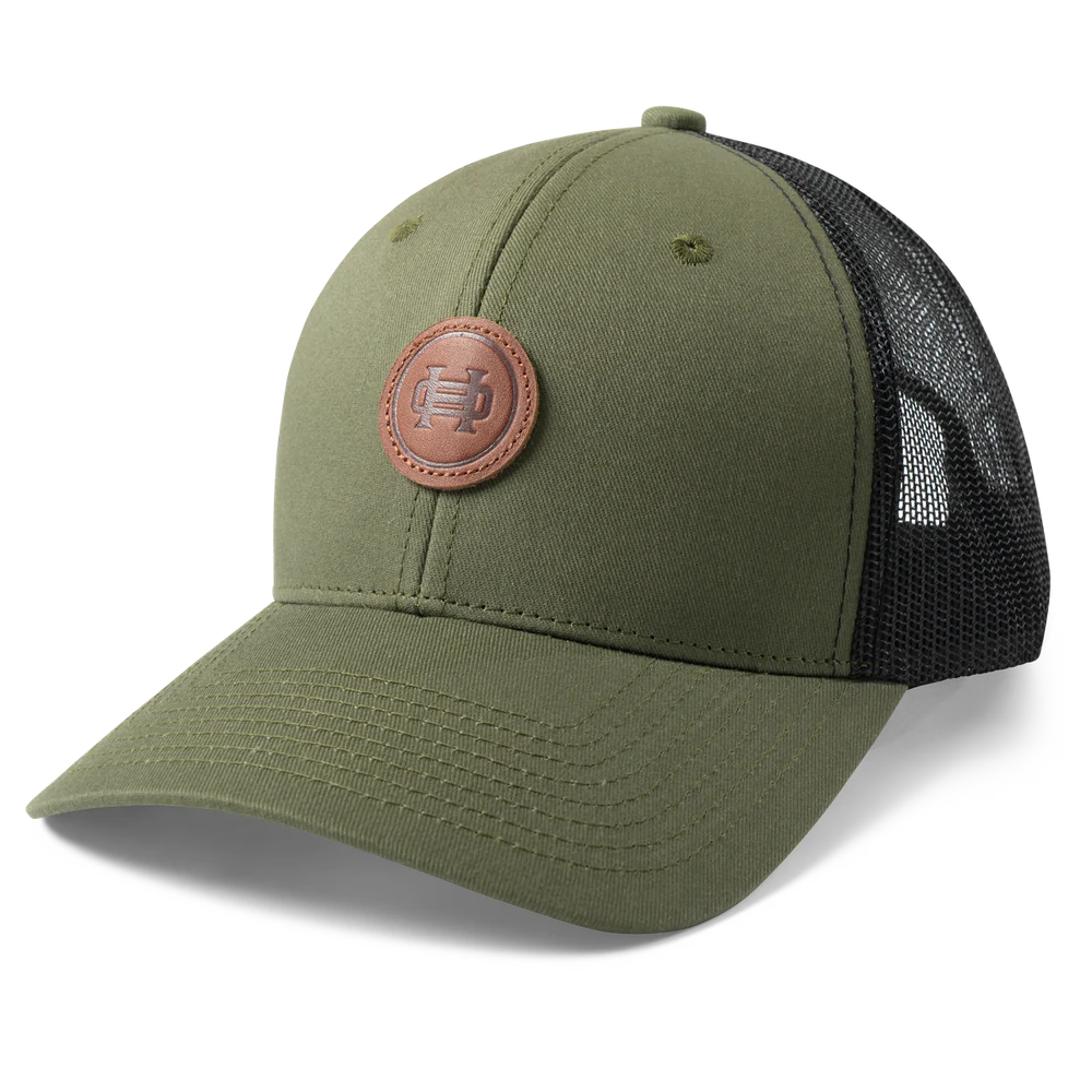 HEYBO OUTDOORS Men's Hats OLIVE Heybo Icon Leather Patch Trucker Hat || David's Clothing HEY7544