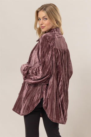 HYFVE INC. Women's Jackets Oversized Velvet Button-up Shirt Jacket || David's Clothing