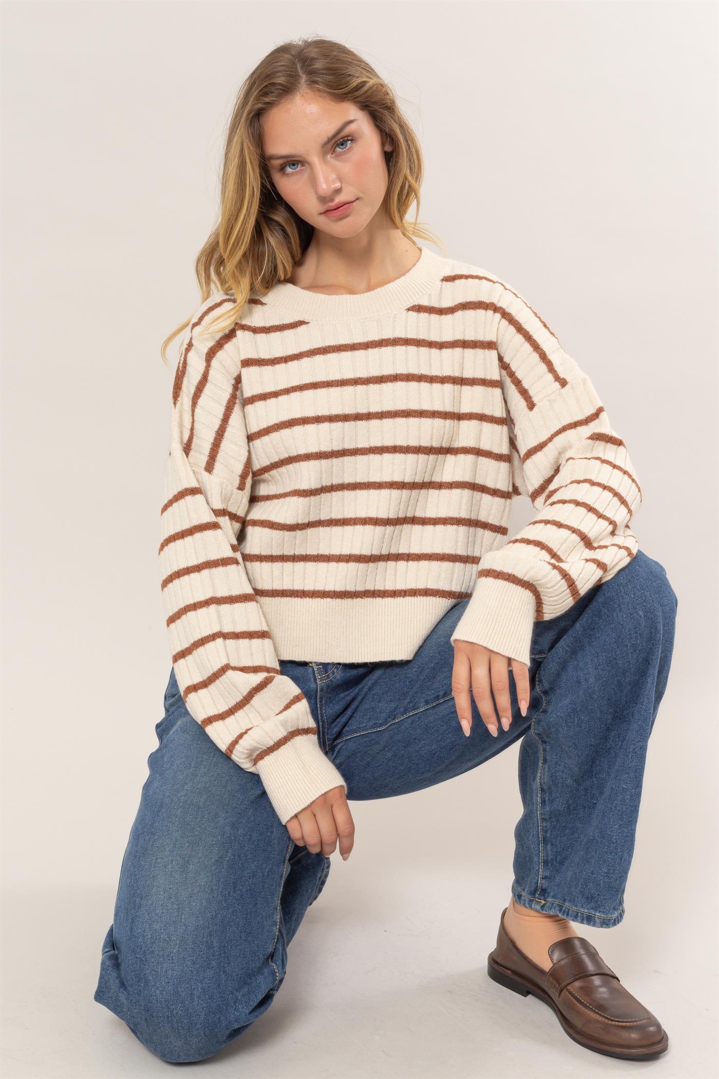 HYFVE INC. Women's Sweaters Crew Neck Striped Sweater || David's Clothing