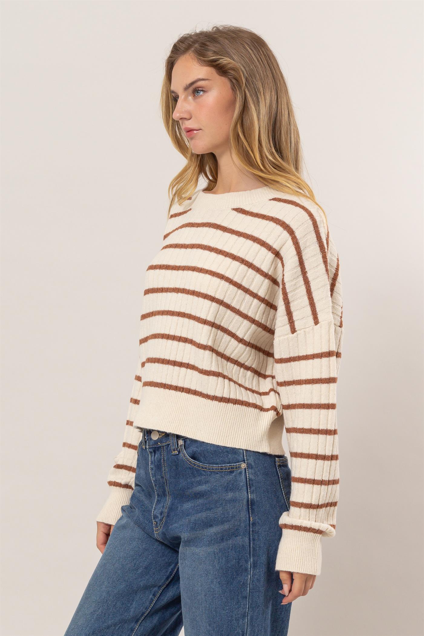 HYFVE INC. Women's Sweaters Crew Neck Striped Sweater || David's Clothing