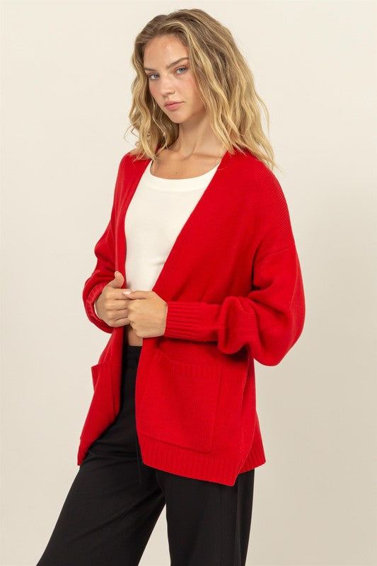 HYFVE INC. Women's Sweaters RED / S Oversized Open-Front Cardigan Sweater || David's Clothing DZ24F830