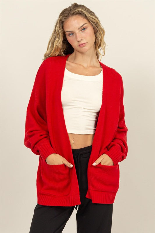 HYFVE INC. Women's Sweaters RED / S Oversized Open-Front Cardigan Sweater || David's Clothing DZ24F830