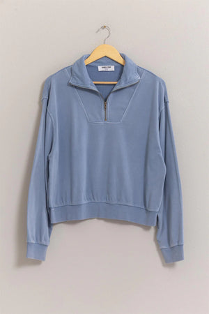 HYFVE INC. Women's Top BLUE / S Half Zip Pullover Sweatshirt || David's Clothing DZ24E441