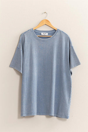 HYFVE INC. Women's Top GREY BLUE / S Oversized Distressed Cotton T-Shirt || David's Clothing DZ24E437GB