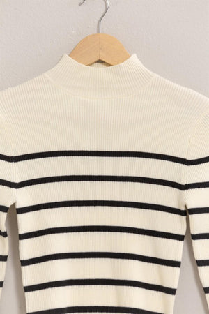 HYFVE INC. Women's Top Striped Cropped Mock Neck Sweater || David's Clothing