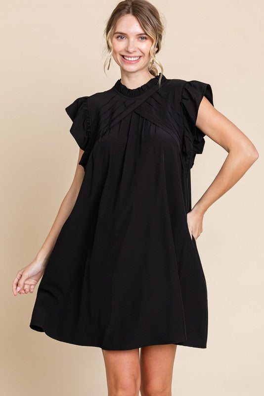 JODIFL Women's Dresses Solid Flutter Sleeves Dress || David's Clothing