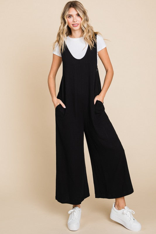 Solid Linen Sleeveless Jumpsuit || David's Clothing