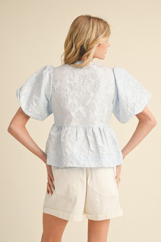 JODIFL Women's Top Floral Embroidered Peplum Top || David's Clothing