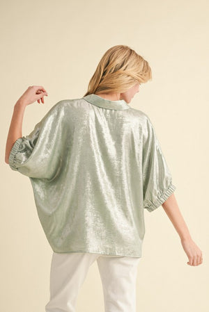 JODIFL Women's Top Metallic 1/2 Dolman Sleeves Top || David's Clothing