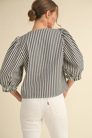 JODIFL Women's Top Stripes Ties 3/4 Sleeves Top || David's Clothing