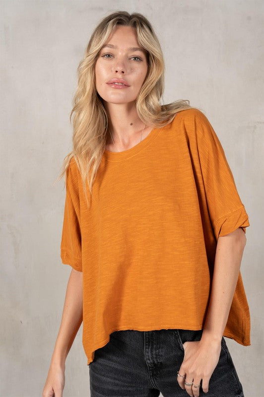 LEBIZ Women's Top Half Sleeve Boxy Crop Top || David's Clothing