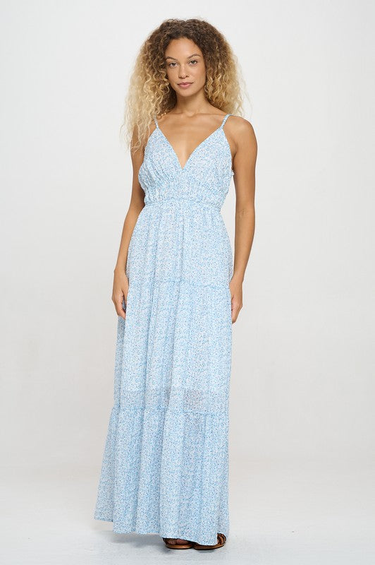 MEET ME IN SANTORINI Women's Dresses Santorini Sky Petals Maxi Dress || David's Clothing