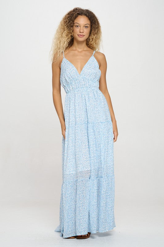 MEET ME IN SANTORINI Women's Dresses Santorini Sky Petals Maxi Dress || David's Clothing