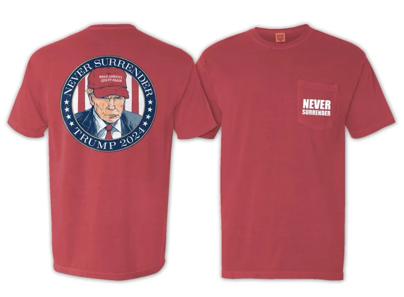 OLD ROW Men's Tees Old Row Never Surrender Trump 2024 Pocket Tee || David's Clothing