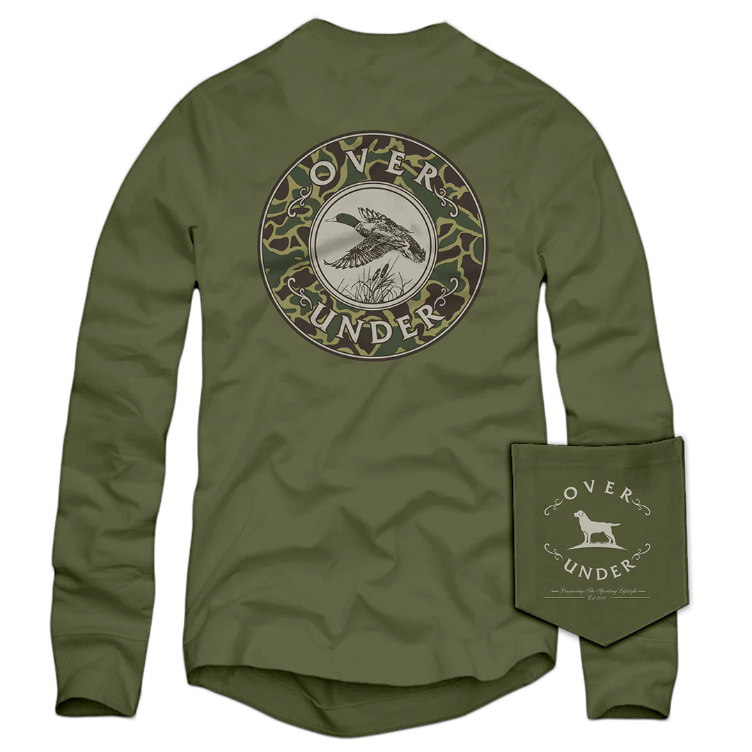 OVER UNDER CLOTHING Men's Tees Over Under L/S Mallard Shoot II T-Shirt Moss || David's Clothing