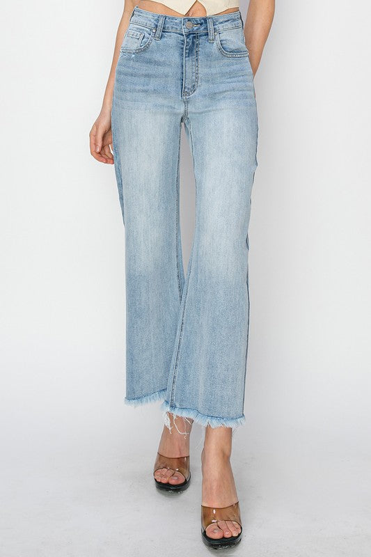 Risen Jeans Women's Jeans Risen Jeans High Rise Frayed Ankle Wide Jeans || David's Clothing