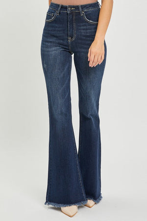 Risen Jeans Women's Jeans Risen Jeans High Rise Vintage Frayed Hem Flare Jeans || David's Clothing 