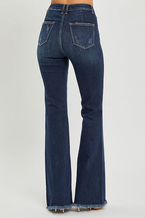 Risen Jeans Women's Jeans Risen Jeans High Rise Vintage Frayed Hem Flare Jeans || David's Clothing 