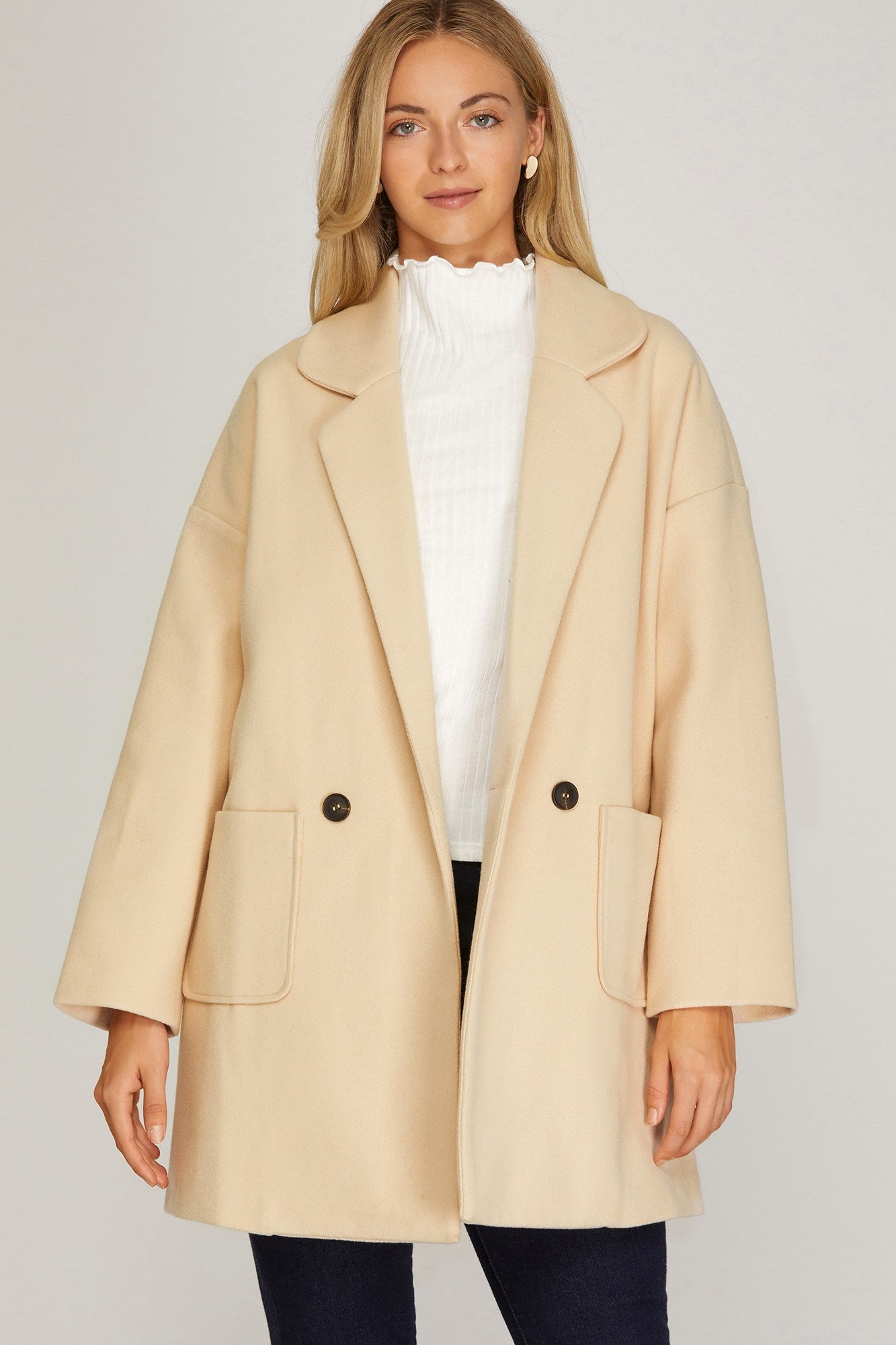 SHE AND SKY Women Jackets Oversized Double Button Half Length Coat || David's Clothing