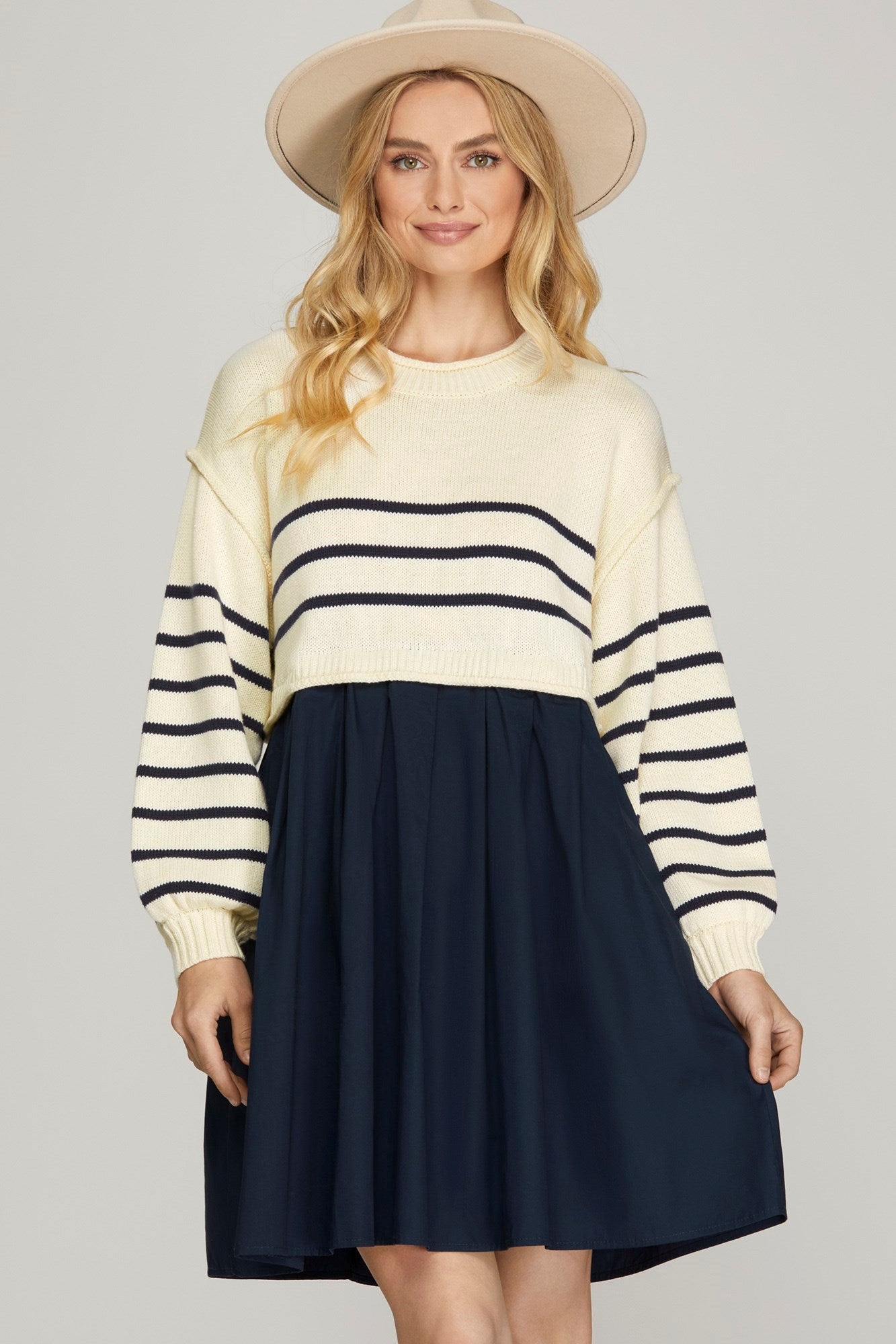 SHE AND SKY Women's Dresses  Over Sized Striped Sweater And Dress Combo || David's Clothing