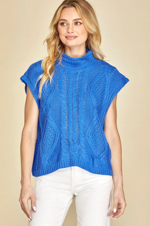 SHE AND SKY Women's Sweaters BLUE / S Sleeveless Cable Sweater Vest Top || David's Clothing SY1466R