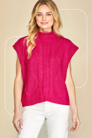 SHE AND SKY Women's Sweaters FUCHSIA / S Sleeveless Cable Sweater Vest Top || David's Clothing SY1466R