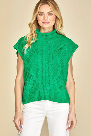 SHE AND SKY Women's Sweaters GREEN / S Sleeveless Cable Sweater Vest Top || David's Clothing SY1466R